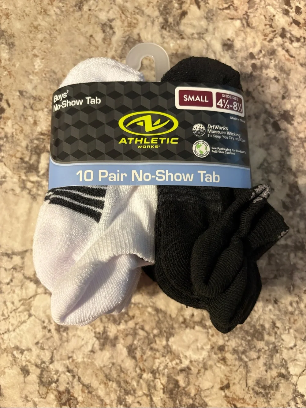 Athletic Works No-Show Tab Socks 10-Pack - Black & White size small